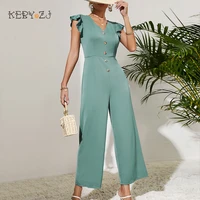 summer woman jumpsuits elegant one piece clothing wholesale urban office party casual v neck short sleeve chiffon jumpsuits