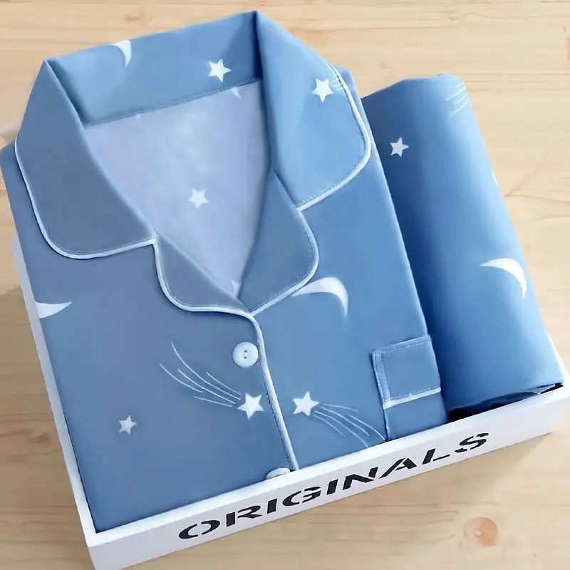 Spring and Autumn Hot Style Lapel Pajamas Women's Cardigan Long-sleeved Trousers Cartoon Home Service Ladies Suit