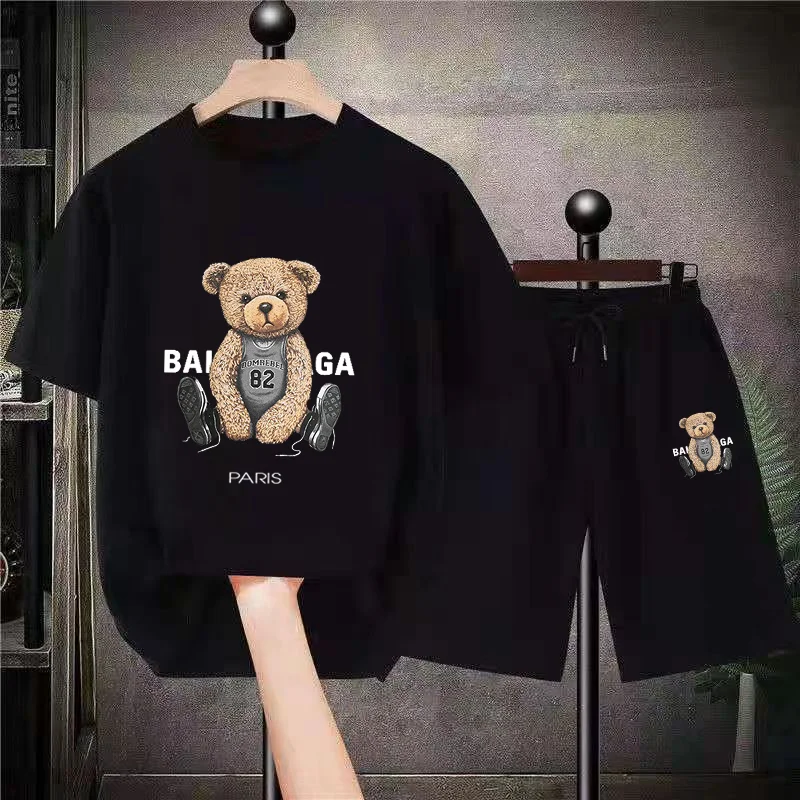 Men Sets Luxury Summer Bear Fashion Graphic Short Sleeved Tees Suits Oversized Mens T-shirt Shorts 2 Piece Outfits Streetwear