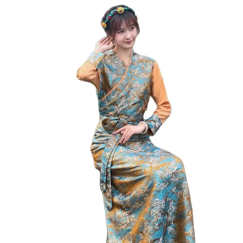 Summer Elegant Asian costume Tibetan Dress For Women Long Sleeve Traditional Ethnic clothing Oriental Ladies gown