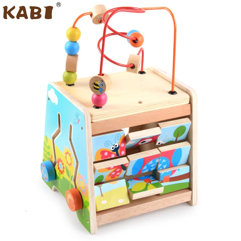 Children's Wooden Educational Early Education Enlightenment Toy Wooden Multifunctional Big Round Bead Treasure Chest Baby Gift.
