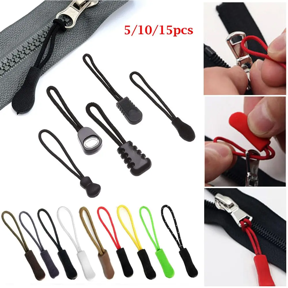 

5/10/15pcs Zipper Pull Puller End Fit Rope Tag Fixer Zip Cord Tab Replacement Clip Broken Buckle Travel Bag Suitcase Backpack