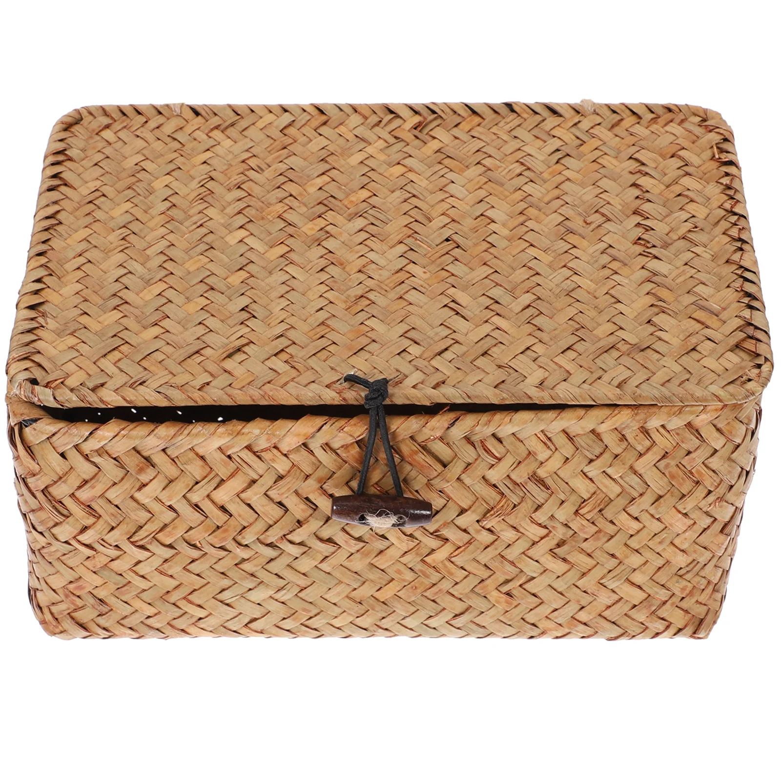 

Woven Storage Box Desktop Organizer Housewarming Gift Multipurpose Container Basket Lid Seaweed Seagrass Case Baskets Makeup