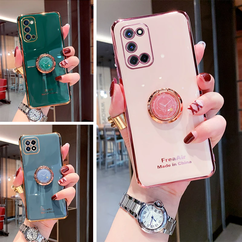 plating soft phone case for oppo a74 a54 a95 a93 a95 5g 4g f17 find x3 pro realme c21 c20 v13 8 pro 5g ring holder stand cover free global shipping