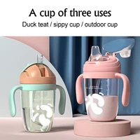 qshare baby learning cup 3 in 1 infant training water bottle anti falling anti choking feeding bottle with straw nipple straps