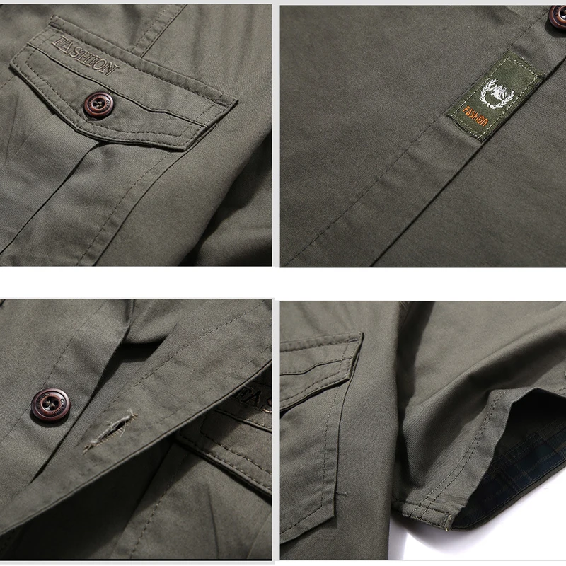 Kenntrice 2022 Men's Cargo Shirt Slim Fit Safari Cotton Tactical Outdoor Military Shirt Wear-Resistant Chemise Plus Size Blouse