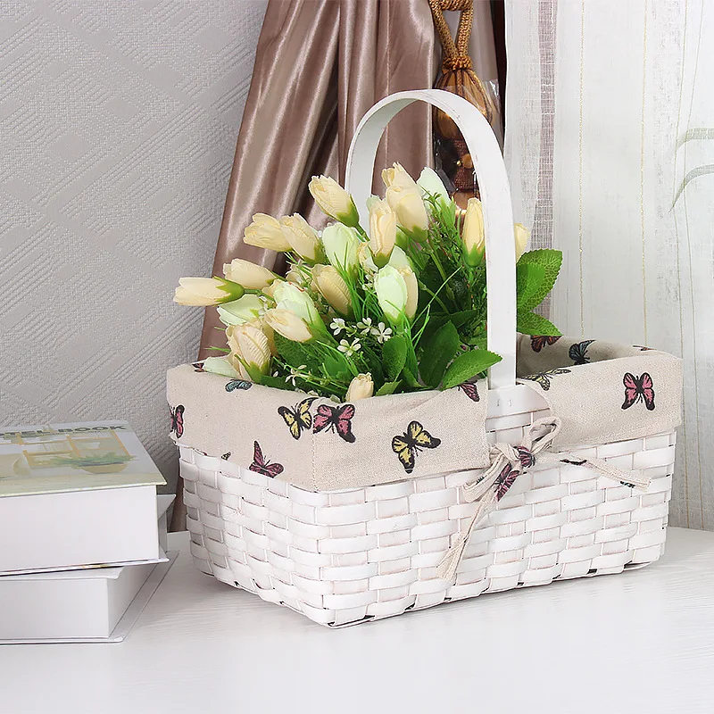 

Hand-woven Large Portable Rattan Packaging Lined Storage Basket Fabric Multi-color Rectangular Rattan Storage Basket Home Decor