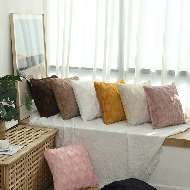 

1pcs Plush Pillow Solid Color Sofa Pillowcase Minimalist Creative Geometric Diamond Block Embroidered Cushion Pillowcase