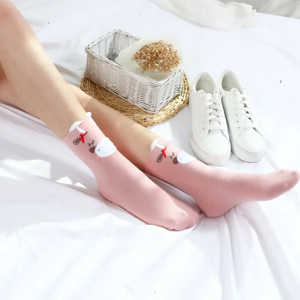 Хлопковые женские японские носки средней длины с объемными ушками героями