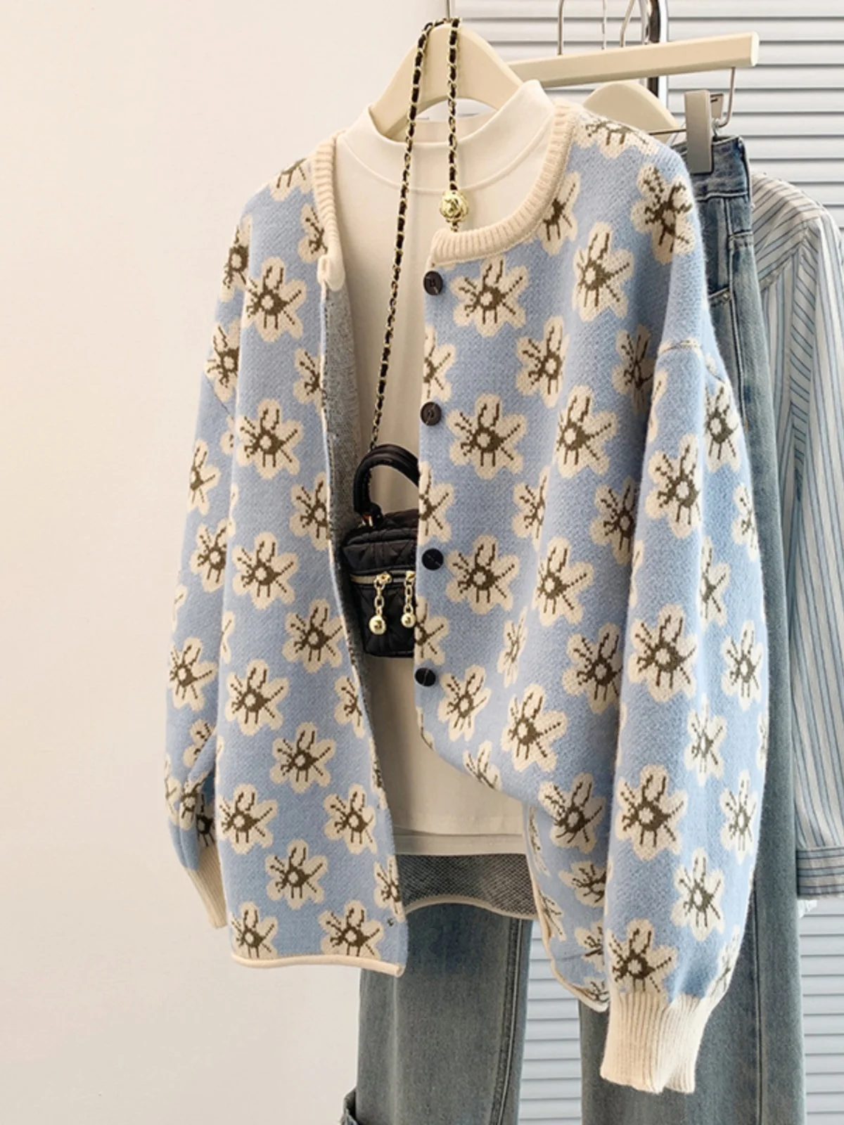 Жаккардовый свитер French sle Gentle Wind Heavy Industry верхняя одежда для женщин зима 2024