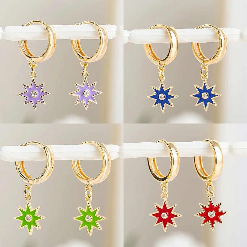 

High quality gold Enamel Star Earrings For Women Small Charm Hoop Drop Earrings CZ Cubic Zirconia Candy Colorful Jewelry Gifts