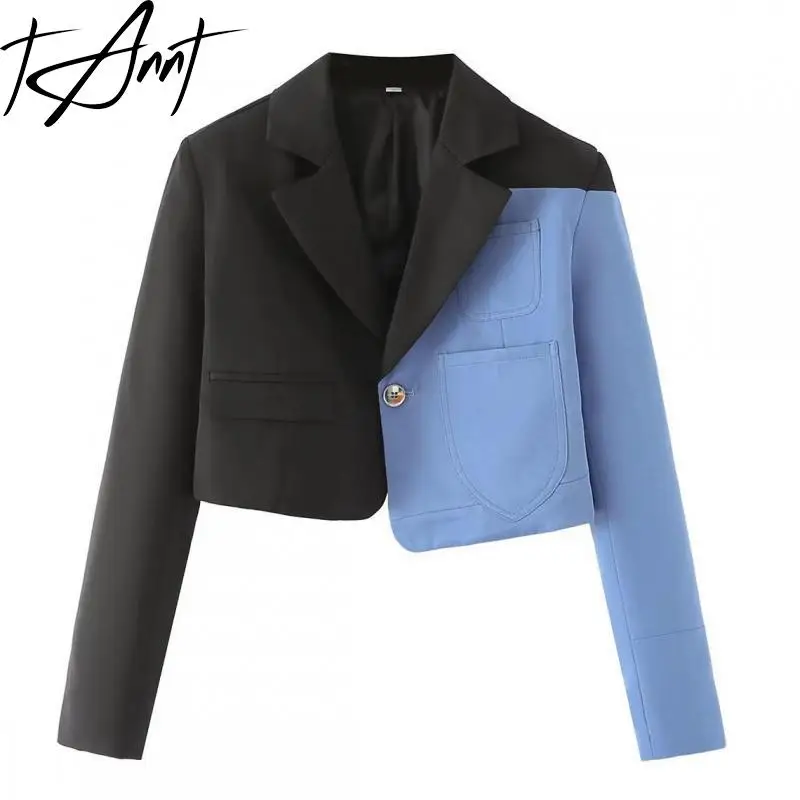 

Tannt Women Blazer Irregular Color Matching Short Women Blazers And Jackets Asymmetry Vintage Blazers For Women Formal 2023 New