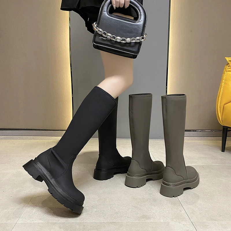 

Женские сапоги с круглым носком-Женские привлекательные сапоги до бедра на высоком каблуке, осенние сапоги выше колена на шпильке в стиле «лолита» 2022, базовые сапоги F