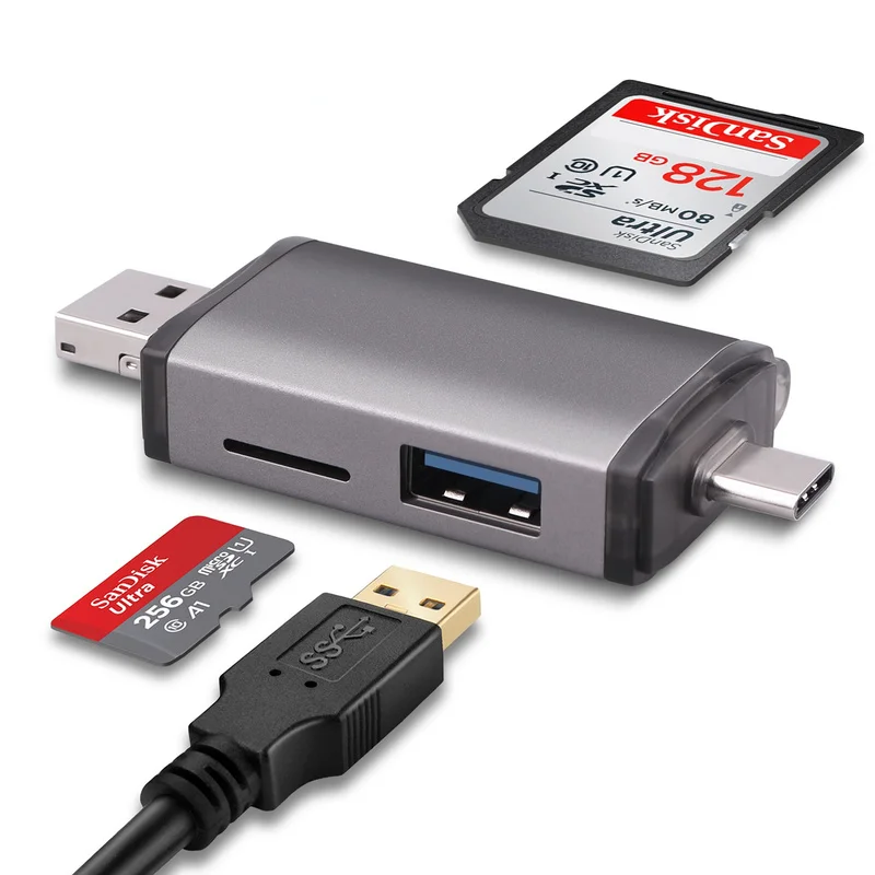 

Кардридер Micro USB Type C на SD Micro SD TF