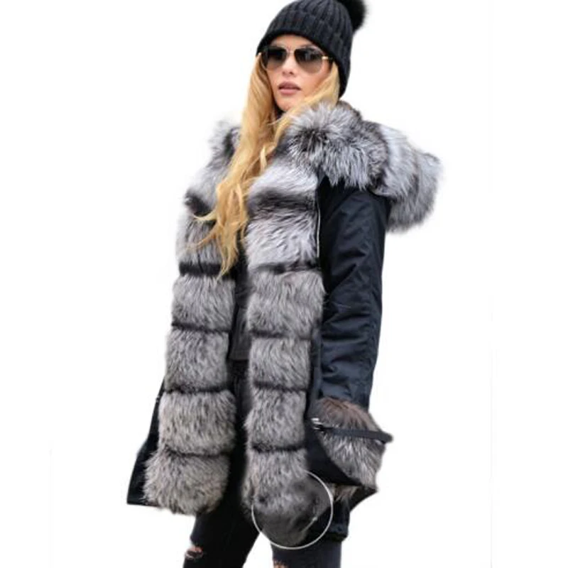 Waterproof Long Parka Hooded  Winter Warm Coat Real Fur Jacket Natural Fox Fur Collar  Parkas Luxury Women's Jacket Female Cloth