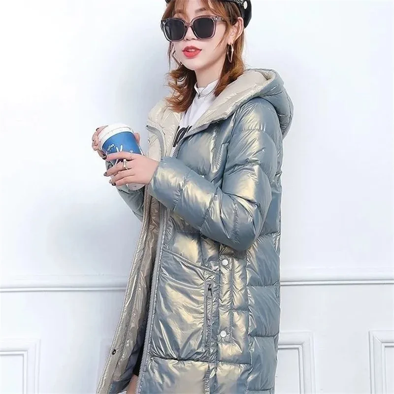 Women's jacket 2022 New Glossy Down Padded Jacket With And Long Parkas Female Winter Thick Warm Coat With Hooded Pink  Off-White enlarge