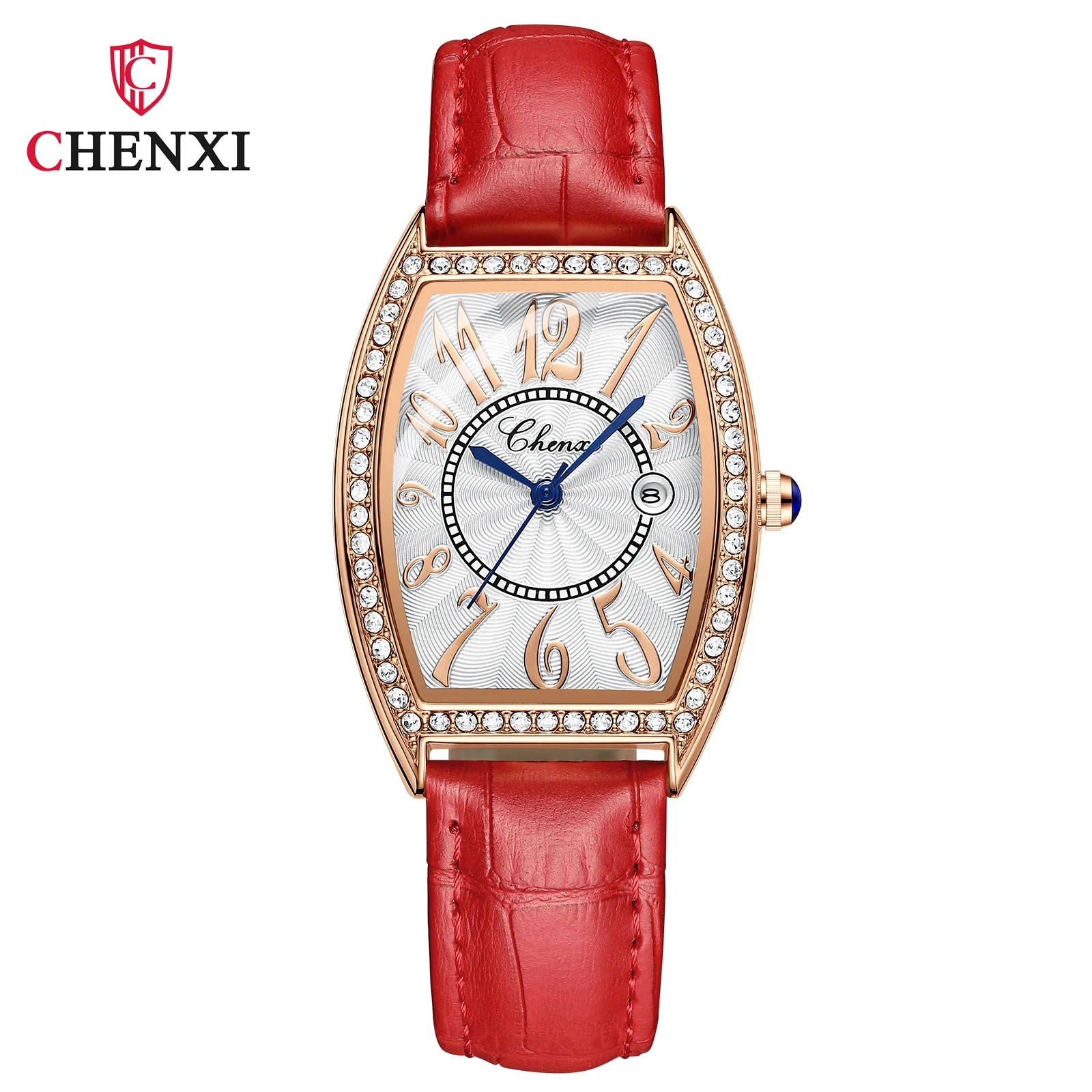 

Brand 2022 Watch Ladies' Calendar Quartz Tonneau with Diamonds Leather Ladies' Watch