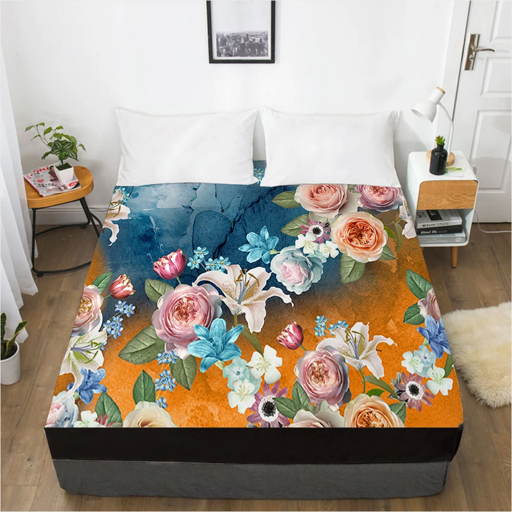 

1pc Elastic fitted sheet bed sheet With An Elastic Band Mattress Cover 160x200 180x200 Customizable size Bed cover flower colour