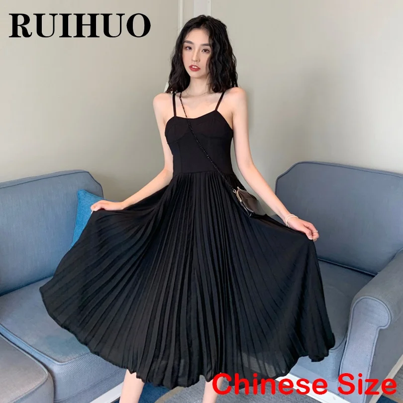 

RUIHUO однотонные корейские платья для женщин 2022 летняя одежда Повседневное платье летнее платье китайские размеры фото Новые поступления