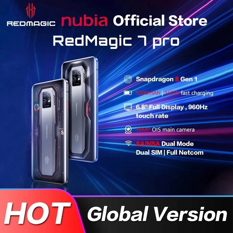 Cena Nubia RedMagic 7 Pro 5G Telefon Do Gier Wersja Globalna 6.8 Cali 120Hz AMOLED Snapdragon 8 Gen 1 Octa Core 64MP Potrójna Kamera NFC