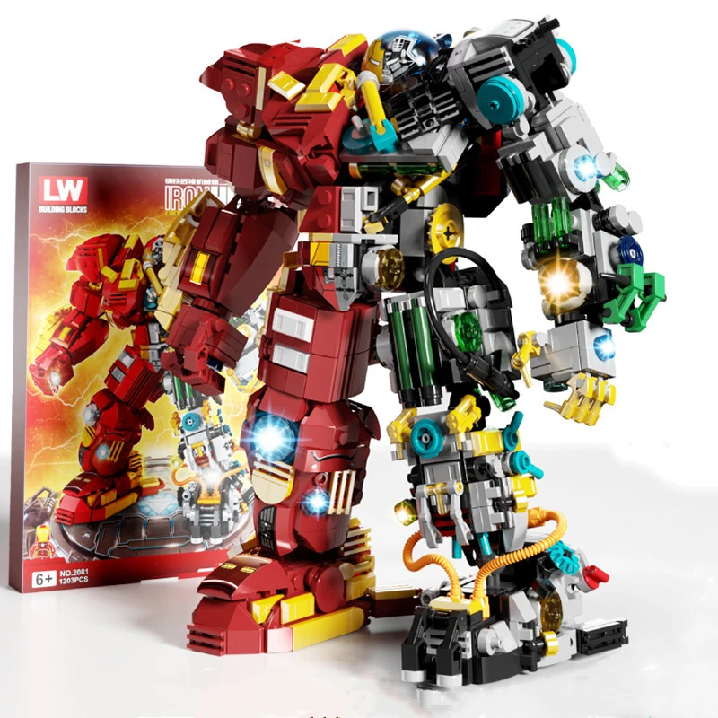 

Famous Marvel Movie Avengers Iron Hulkbuster War Building Blocks Assemble Transforming Robot Toys Children Gifts Compatible