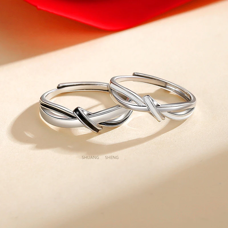 

New Hot Selling Silver Color Fashion Glue Drop Black and White Couple Complex Open Ring Gift Free Shipping J1136