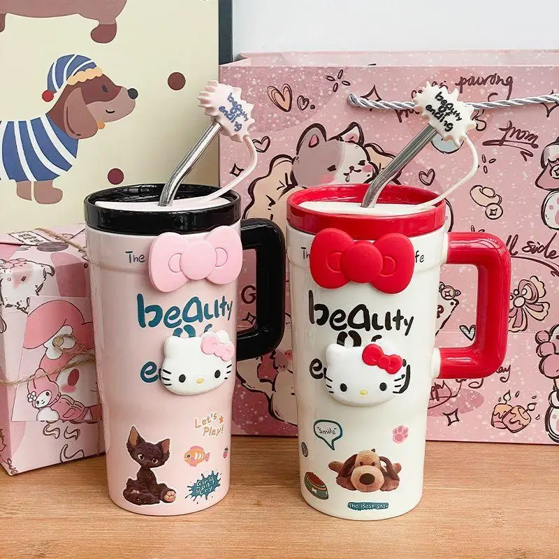 Новая домашняя кружка Kawaii Hellokitty с крышкой мультяшная печать большая емкость