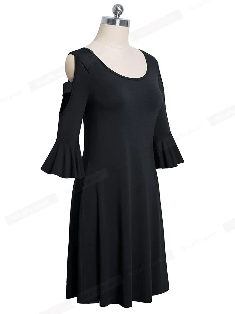 Женское платье с открытыми плечами Nice-forever однотонное повседневное прямое