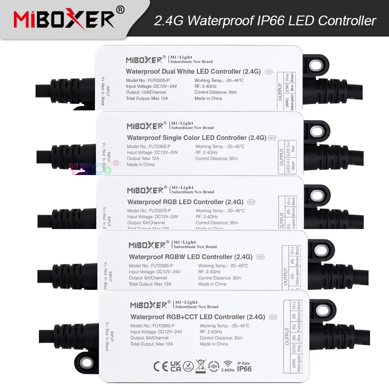 Miboxer IP66 waterproof 2.4G Single color/CCT/RGB/RGBW/RGB+CCT LED Controller DC 12V 24V Max 12A Light Dimmer for LED Strip tape
