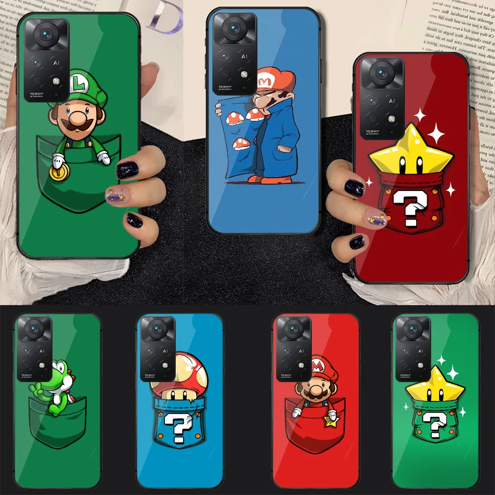 

Games Super Marios B-Bros Tempered Glass Phone Case Cover For Xiaomi Redmi Note 7 8 9 10 11 12 S Pro Plus 5G 9C 10C K60 Silicone