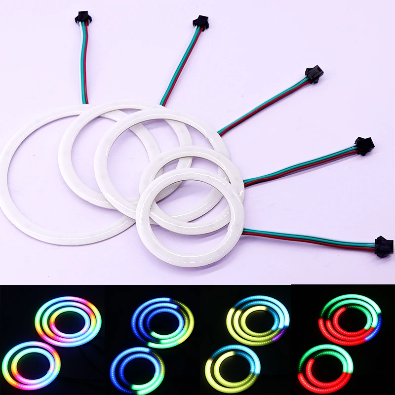 Фото 5В/12В WS2812B RGB COB кольцевая пиксельная светодиодная лента для автомобиля 18/36/54/72/90 светодиодов, индивидуально адресуемые, со встроенной микросхемой WS2812, COB кольцевой LED-светильник для автомобиля №4