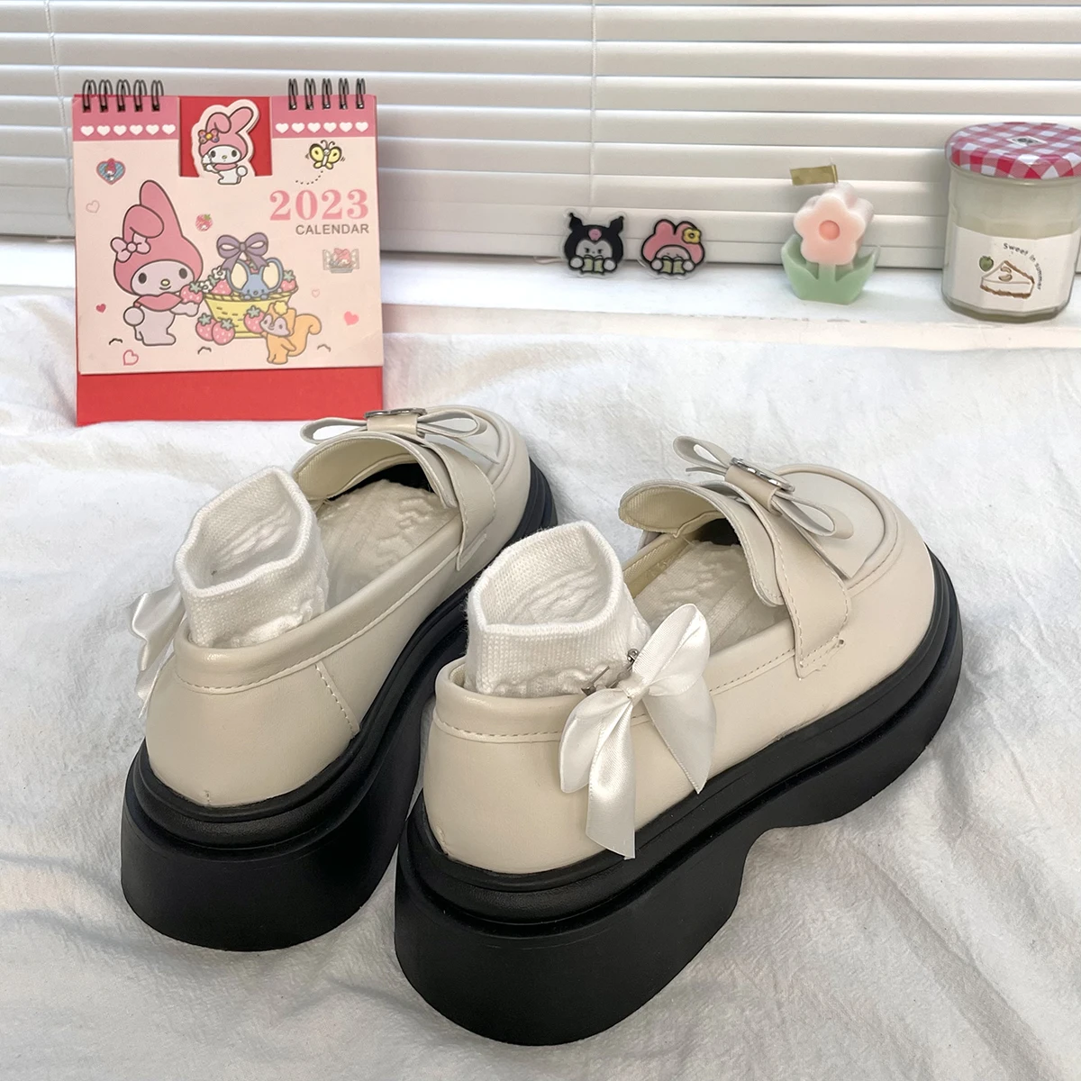 2023 Spring heart bow Women Loafers New Thick Soled Lolita shoes Japanese JK leather shoes college girls platform shoes sandals