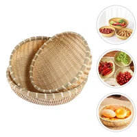 basket woven tray fruit serving rattan bread baskets wicker vegetable kitchenshallow holder round snack storage