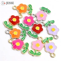 10pcs zinc alloy enamel flowers charms colorful cute plant pendant for diy jewelry earring making accessories
