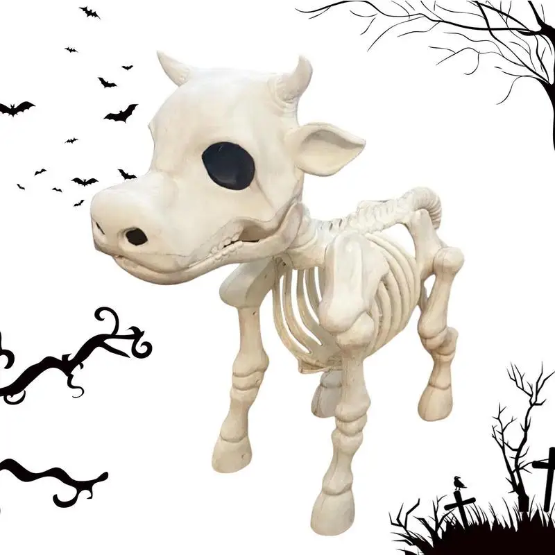 

Halloween Cow Skeleton Spooky 2023 Skeleton Cow Statue Realistic Skeleton Cow Statue Graveyard Prop For Haunted House Outside