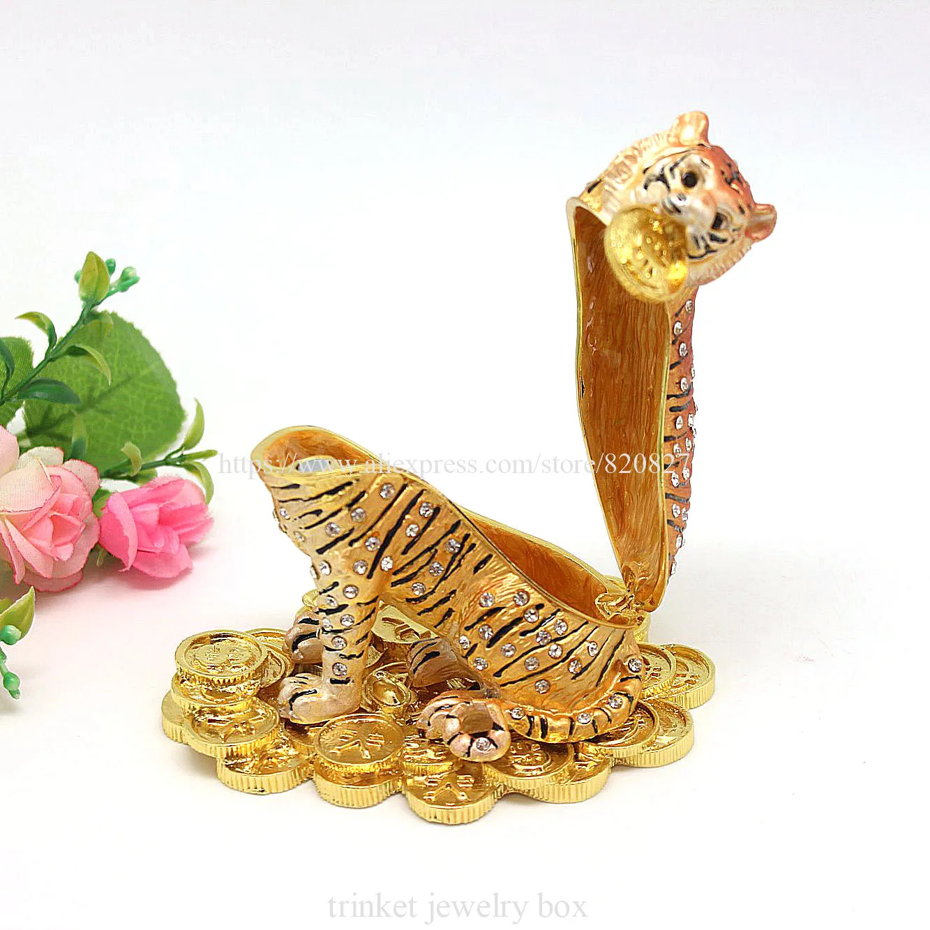 Enamel Jewelry Box Hinged Trinket Box Tiger Figurine Feng Shui Statue Animal Piggy Bank for Necklace Bracelet Ring Organizer Cas