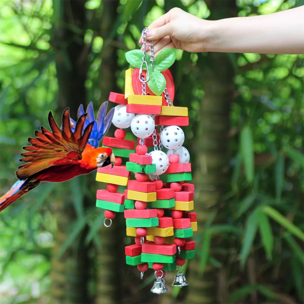 

Разноцветная деревянная блочная струна жевательная игрушка для попугаев String для ара-какаду, африканский серый и другие попугаи