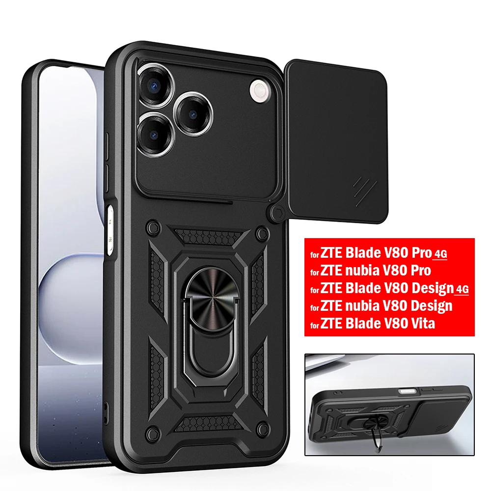 Фото Чехол для ZTE Blade V80 Pro 4G Nubia V80 Design V80 Vita с защитой камеры, кольцом-держателем и подставкой, полностью защитный чехол-капа/фунда №1