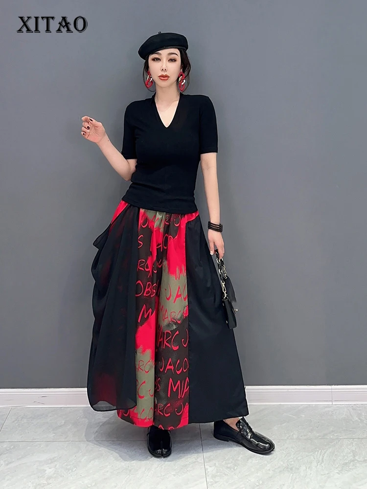 

XITAO/сетчатые Лоскутные широкие брюки с буквенным принтом; Свободные контрастные цвета; Сезон весна; Новое поступление; Повседневные модные ...