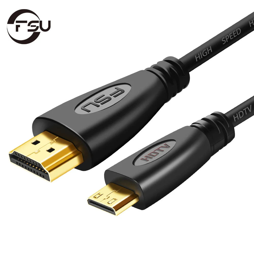 FSU Mini HDMI-compatible Cable Male to Male 4K 1080P 3D for Camera Gold Plated Mini HDMI-compatible 1m 2m Cable