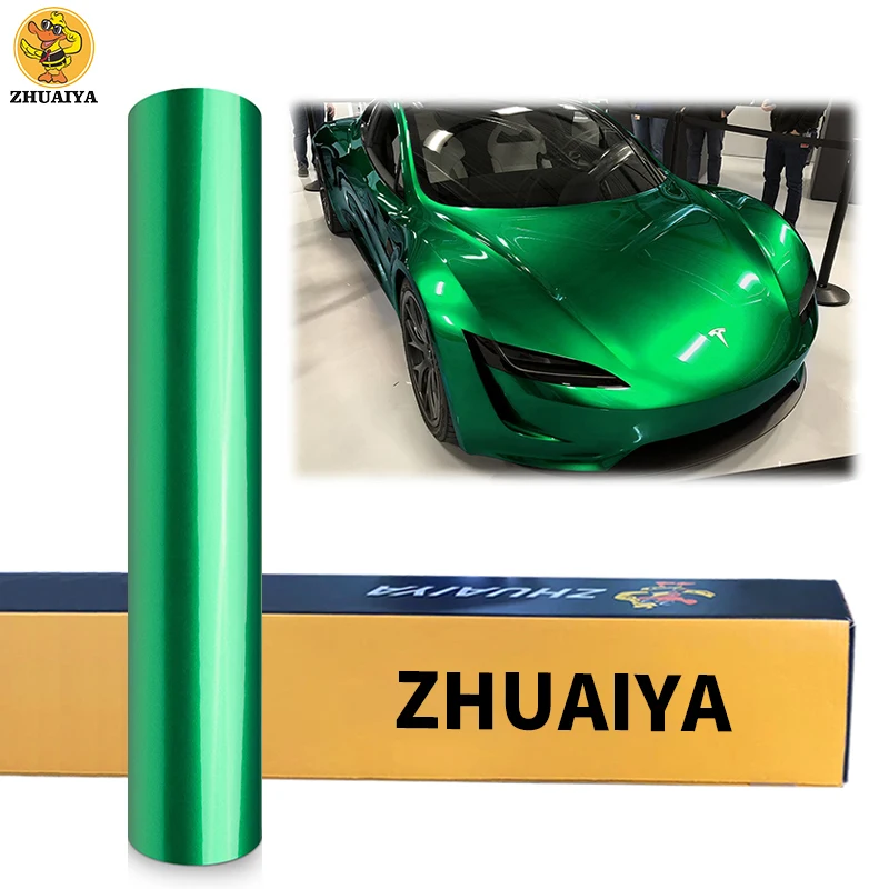

Зеленая глянцевая виниловая пленка ZHUAIYA 1,52x18 м с металлическим блеском, стандартная технология выпуска воздуха без пузырьков