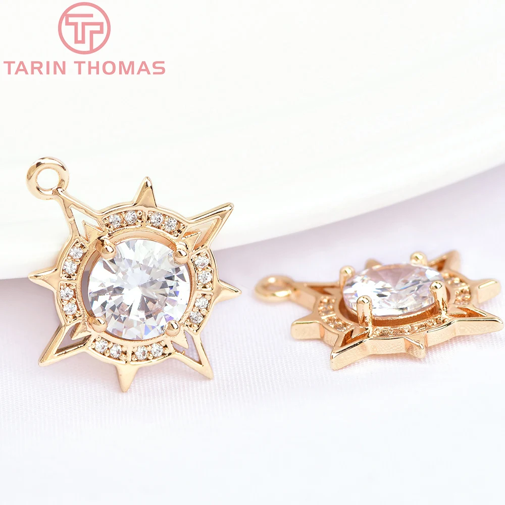 

(6015) 4PCS 17MM 24K Gold Color Brass with Zircon Sun Shape Charms Pendants High Quality DIY Jewelry Making Findings Wholesale