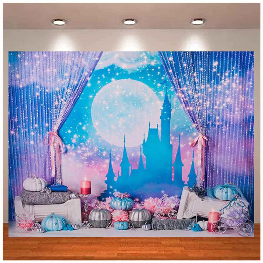 

Фон для фотосъемки девочка принцесса карета Тыква замок день рождения торт разбивание фон для фотостудии баннер украшение