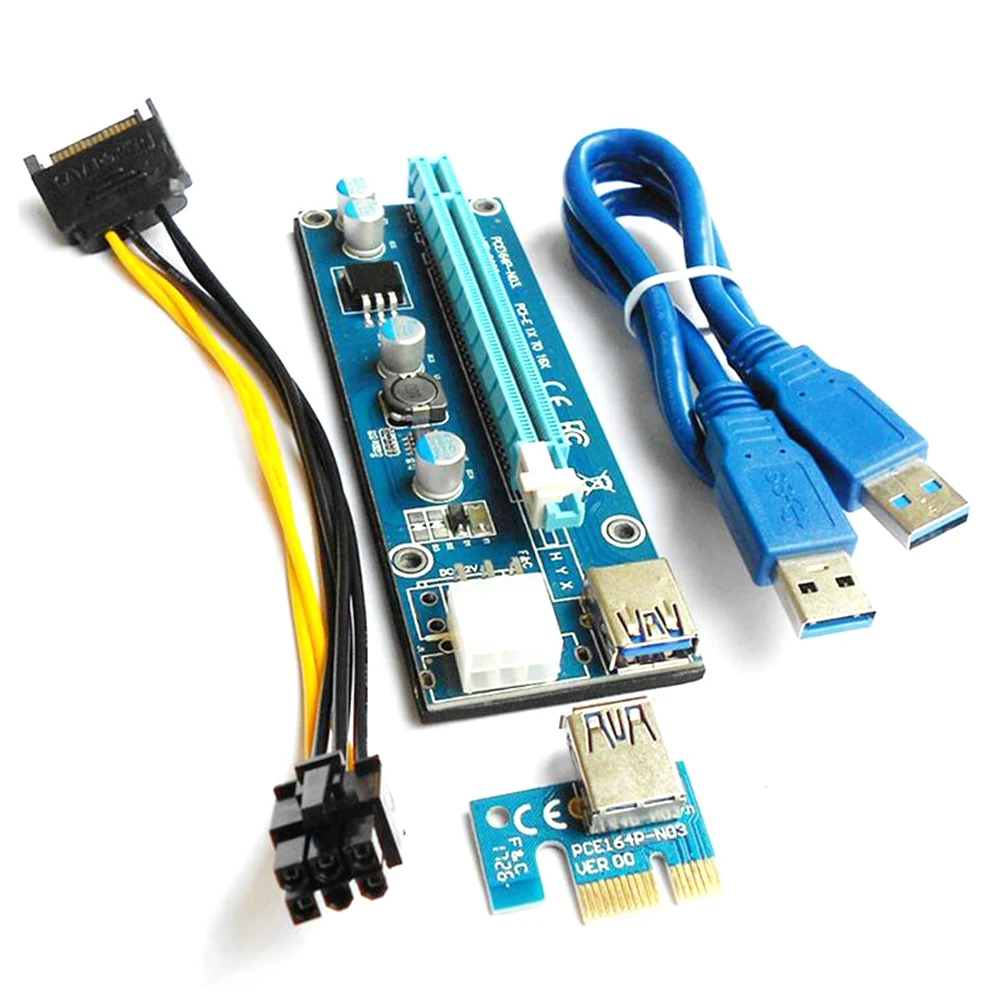 Райзер-карта VER006C PCI-E 60 см адаптер PCIE 1X на 16X USB 3 0 SATA 6 контактов для майнинга