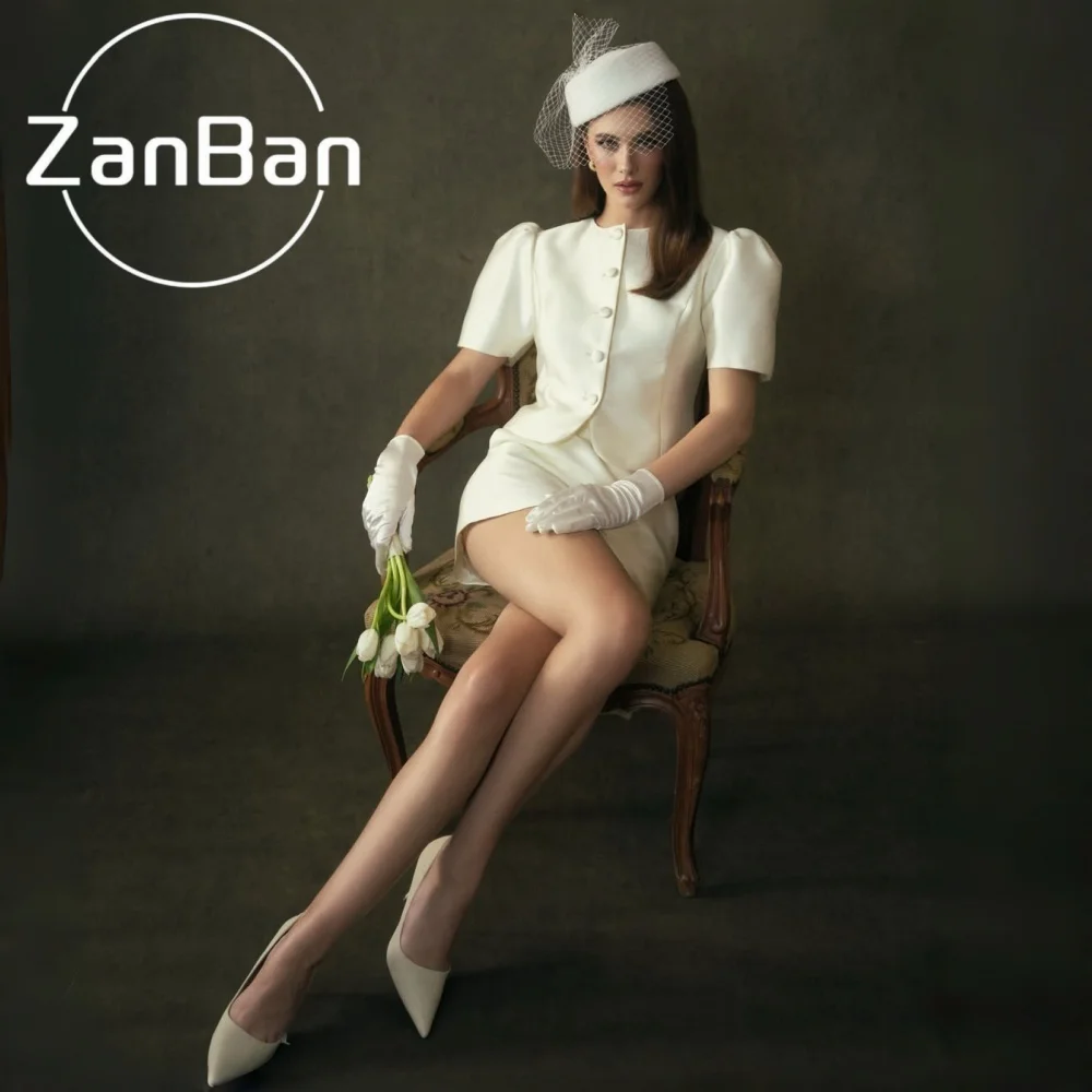 Фото ZanBan Новое Изысканное Короткое Свадебное/Вечернее Платье на Заказ, Комплект из 2 Предметов: Мини-платье с Короткими Рукавами и Коктейльное Платье для Выпускного/Бала №1