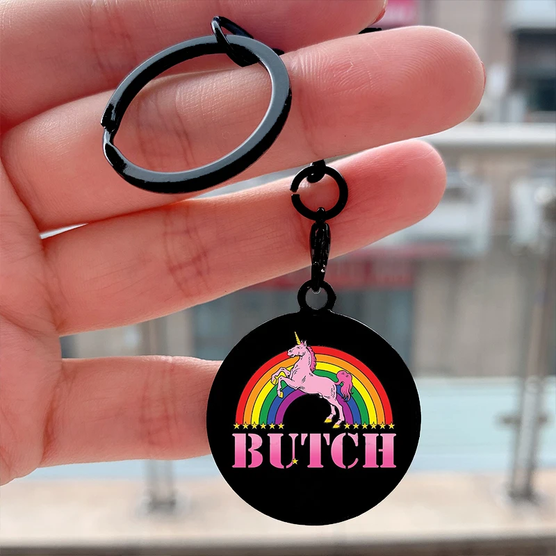 

Fashion Rainbow Butch Cool Key Tag Motorcycles Cars Backpack Chaveiro Keychain For Friends Key Ring Accessories