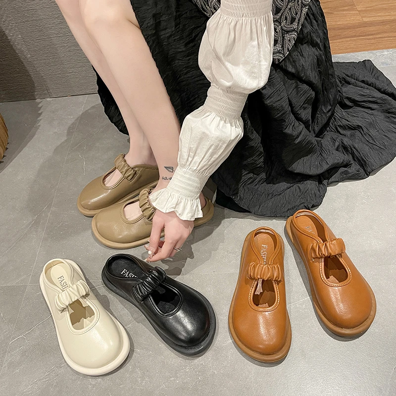 

Shoes House Slippers Platform Low Slipers Women Loafers Cover Toe Shale Female Beach Slides Soft 2022 Summer Sabot Flat Basic PU