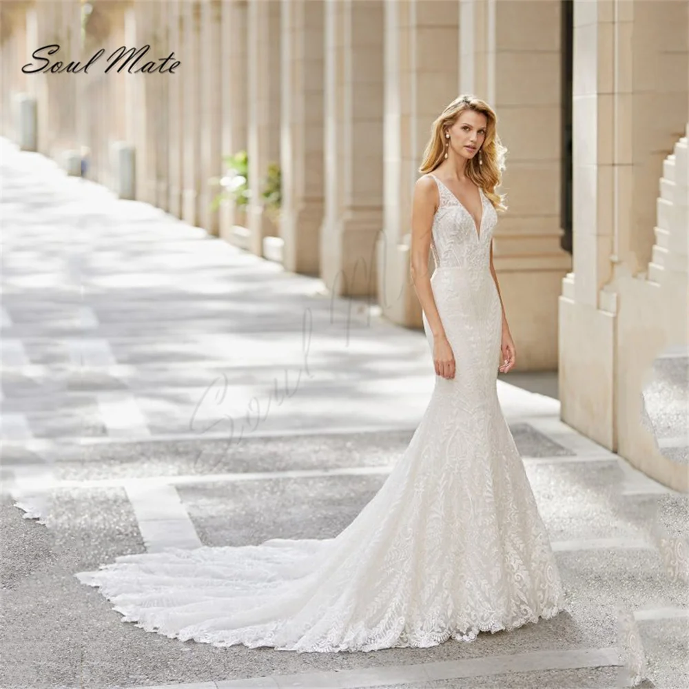 

Elegant Sweetheart Mermaid Wedding Dress For Women Court Train Lace Appliques Bridal Gown Backless Bridal Dress Robe De Mariée
