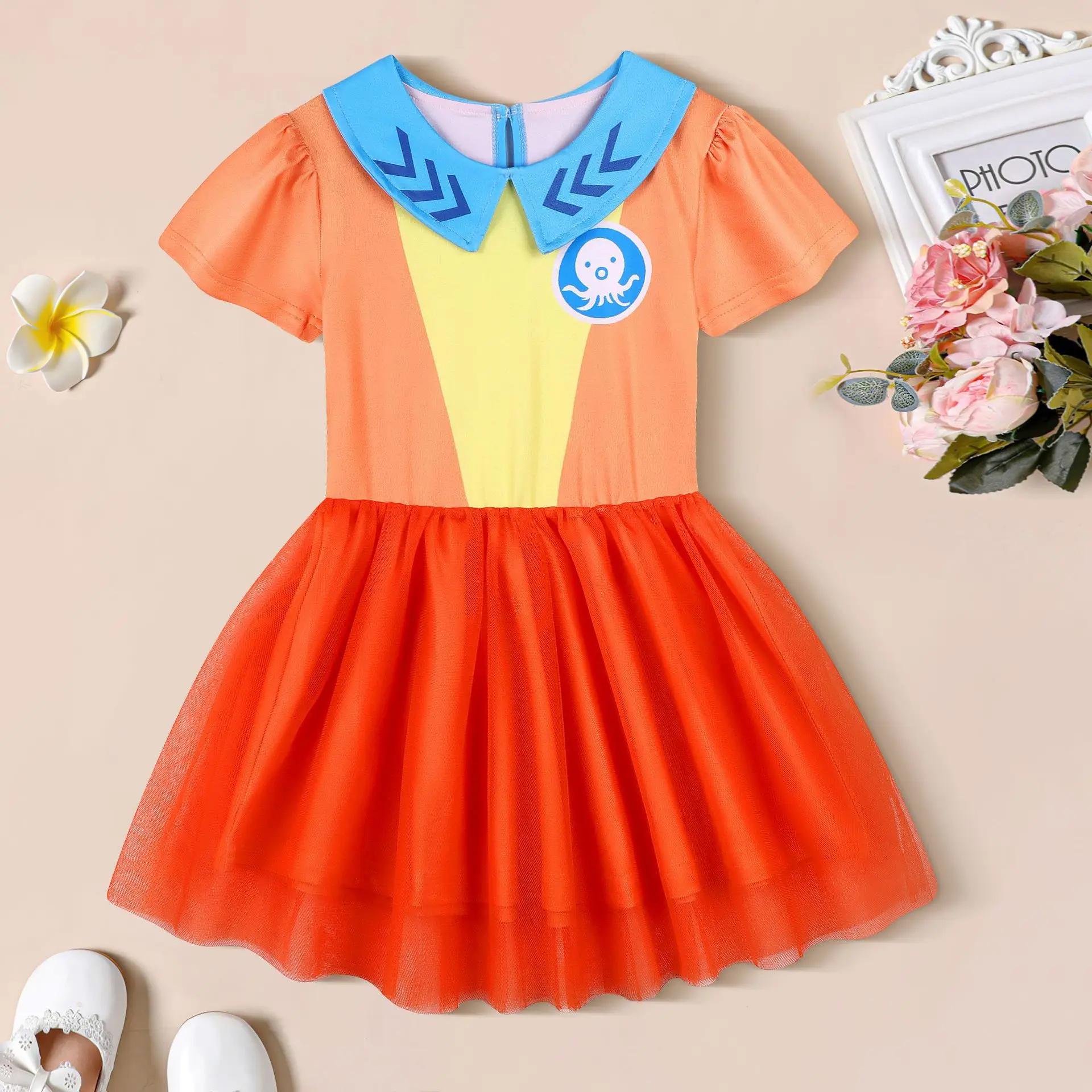 2022 Summer Clothes Girls The Octonauts Princess Dresses for Kids Birthday Outfits Baby Children Cute Daily Mesh Lace Vestido