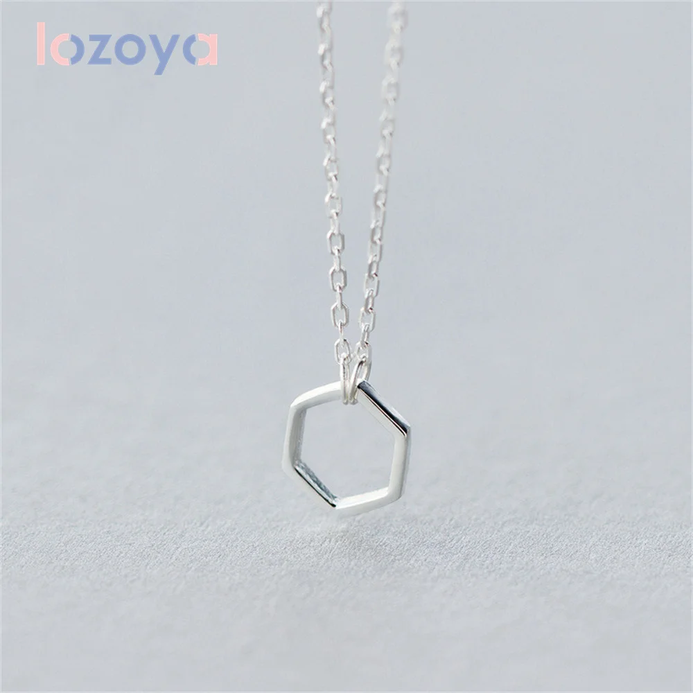 

Lozoya 925 Silver Chain For Women Luxury Jewels CZ Pendant Simple Hexagon Necklace Geometric Short Charm Clavicle Neck Jewelry
